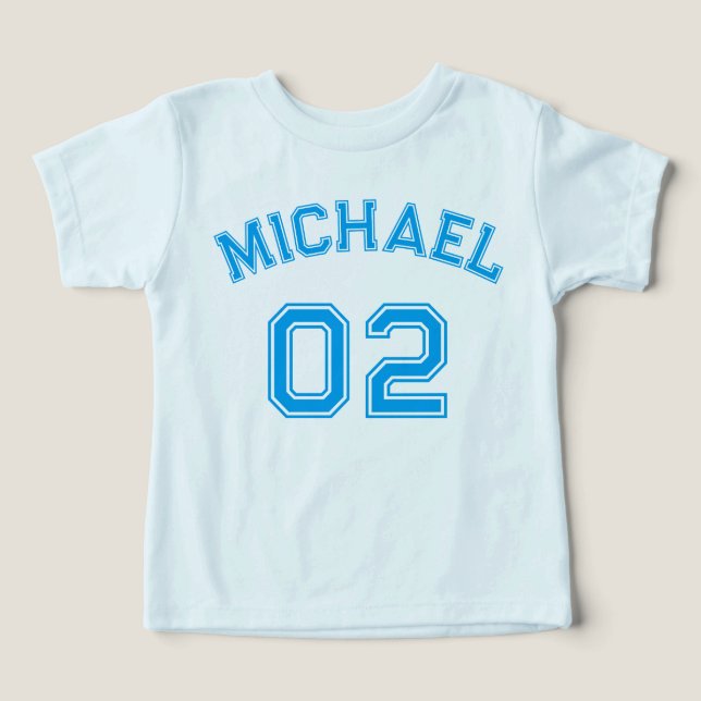 Toddler Boy Blue Name Jersey Number Sports Cotton T-shirt (Design Front)