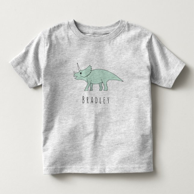 Toddler Boy Doodle Triceratops Dinosaur with Name Toddler T-shirt (Front)