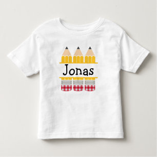 Toddler Boy Personalized Plaid Pencil Trio Toddler T-shirt