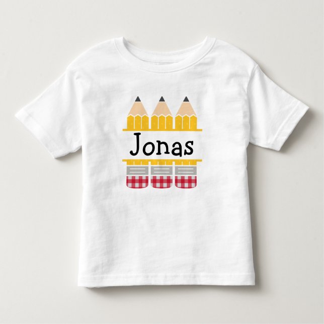 Toddler Boy Personalized Plaid Pencil Trio Toddler T-shirt (Front)