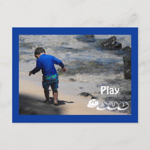 Toddler Boy Playing at Napili Bay Maui Hawaii Postcard