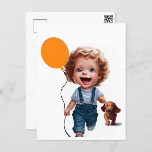 Toddler Boy running with Dachshund Postcard