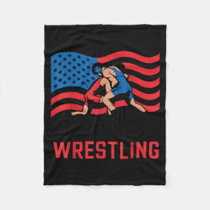 Toddler Boy Who Loves Wrestling American Flag Us W Fleece Blanket