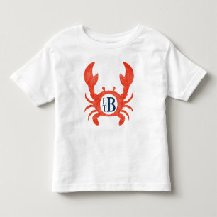 Toddler Boys Watercolor Crab Monogram Circle T-shirt
