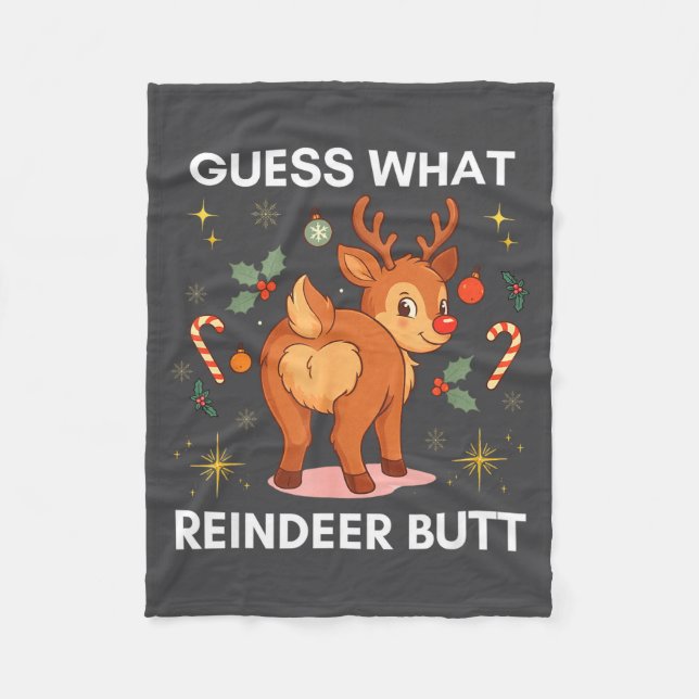Toddler Christmas Ugly Sweater Guess What Reindeer Fleece Blanket (Front)