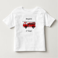 Toddler Fire Truck T-Shirt with Name & "2 Today!"