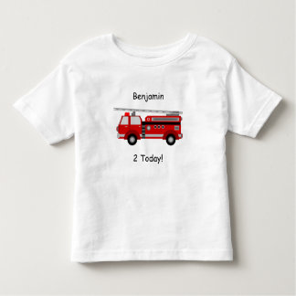 Toddler Fire Truck T-Shirt with Name & "2 Today!"