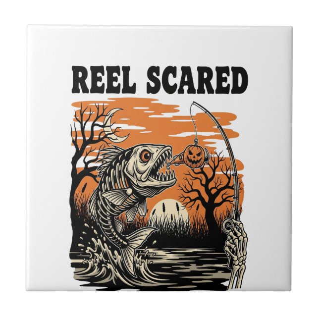 Toddler Fishing Halloween Ceramic Tile (Front)