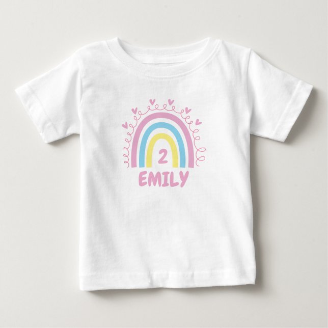 Toddler Girl Birthday Cute Rainbow Custom Name Baby T-Shirt (Front)