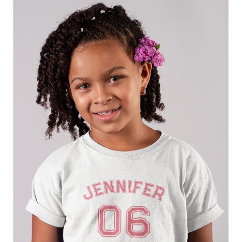 Toddler Girl Pink Name Jersey Number Sports Cotton Toddler T_shirt