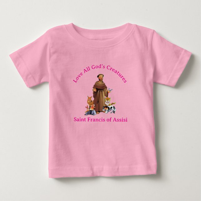 Toddler Girl Pink St. Francis Assisi Catholic Baby T-Shirt (Front)