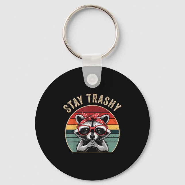 Toddler Girl Stay Trashy Raccoon Feral Mom Funny T Keychain (Front)