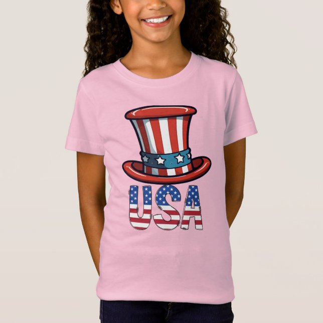 Toddler Girls' Patriotic USA Star Butterfly Pink  T-Shirt (Front)