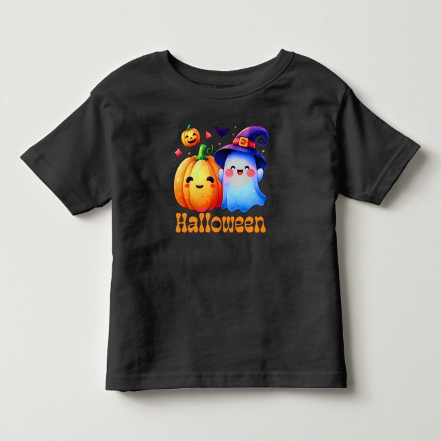 Toddler Halloween Pumpkin Bat Ghost Toddler T-shirt (Front)