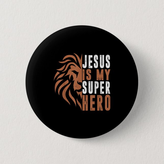 Toddler Jesus Is My Superhero Christian God Son Br Button (Front)
