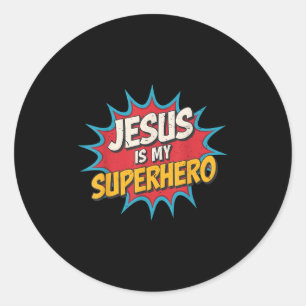 Toddler Jesus Is My Superhero Christian God Son Br Classic Round Sticker