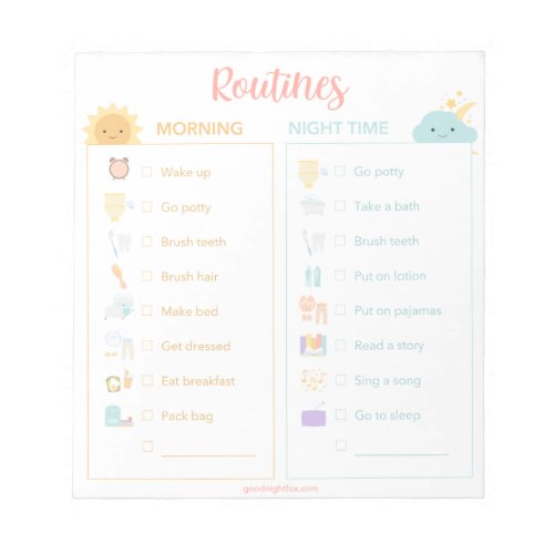 Toddler Routines Checklist Notepad