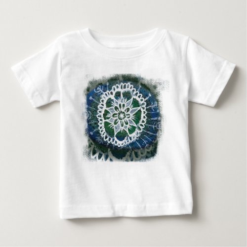 Toddler Ruffle Tee White mandala blue background