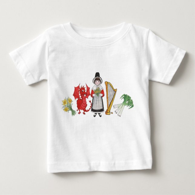 Toddler T-shirt: Welsh Daffodils Dragon Leeks Harp Baby T-Shirt (Front)