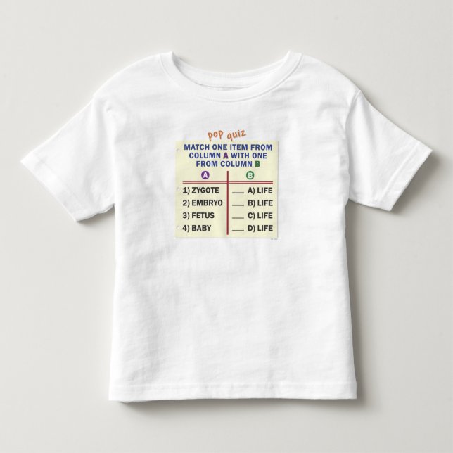 Toddler t-shirt with a quiz. (Front)