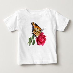 Toddler T-shirt with Monarch Butterfly on Red Rose