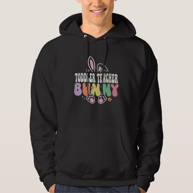Toddler Teacher Bunny Easter Day Groovy Family Mat Hoodie (Front)