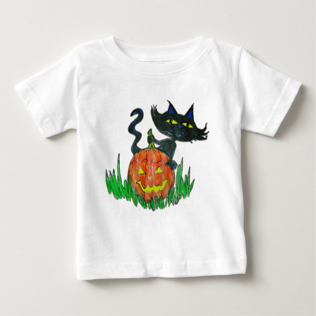 Toddler Tee Shirt - Halloween Kitty & Pumpkin (Front)
