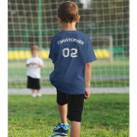 Toddler Teen Boy Girl Name Jersey Number Sports T-Shirt<br><div class="desc">Create your own custom, personalized, cool, unisex sizing, modern, stylish white typography / font / script, monogrammed player name jersey number classy navy blue, pre-shrunk 100% ComfortSoft® soft cotton t-shirt tee shirt. Simply type in your name / kids name / player name and player jersey number, to customize. Makes a...</div>