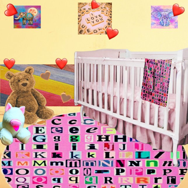 Toddler's Nursery Play Area Alphabet  Rug (Matching baby blanket available.  Easy to  customize colors!  Sizes & Shapes vary.)