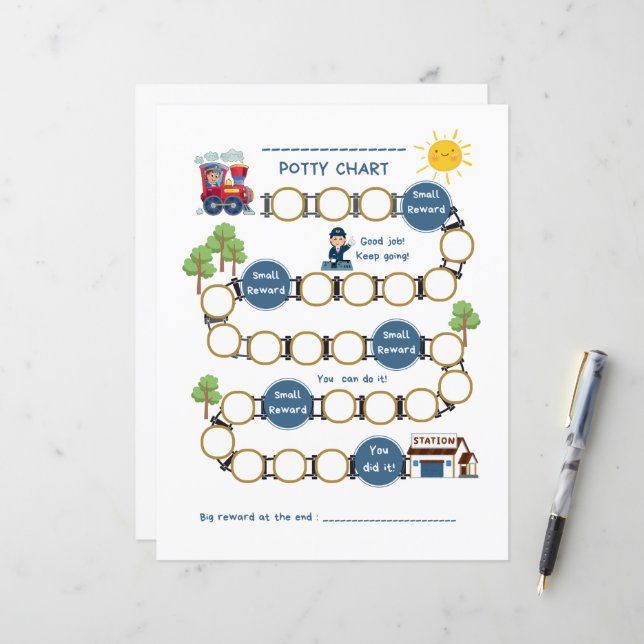 Toddlers Paper Sheet Potty Chart with Train (Front/Back In Situ)