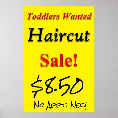 Toddlers Wanted Haircut Sale Beauty Salon Poster