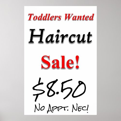 Toddlers Wanted Haircut Sale Beauty Salon Poster