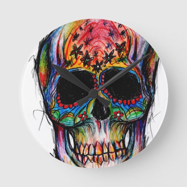 "Todes-Bunt" Mexican Skull Round Clock (Front)