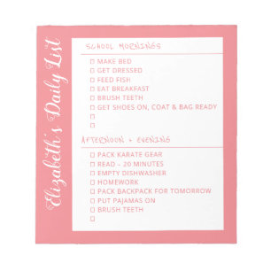 ToDo List Morning Evening Personalized Pink Notepad