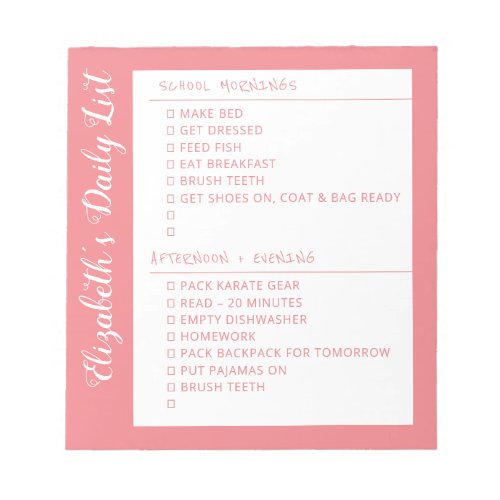 ToDo List Morning Evening Personalized Pink Notepad