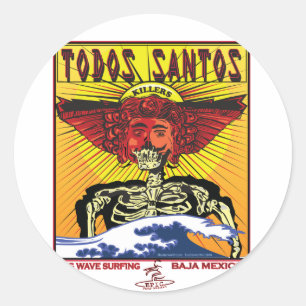 TODOS SANTOS BAJA MEXICO SURFING CLASSIC ROUND STICKER