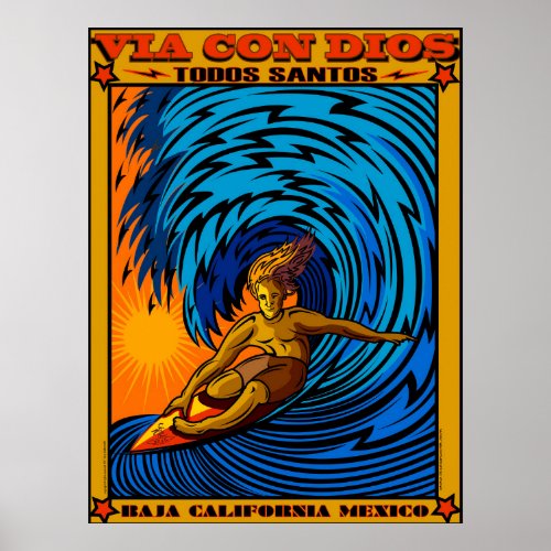 TODOS SANTOS SURFING BAJA MEXICO POSTER