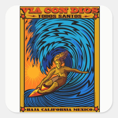 TODOS SANTOS SURFING BAJA MEXICO SQUARE STICKER