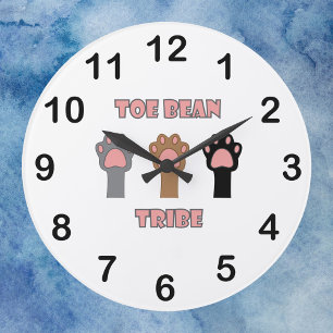 Toe Bean Tribe Gray Black Brown Cat Paws Large Clock