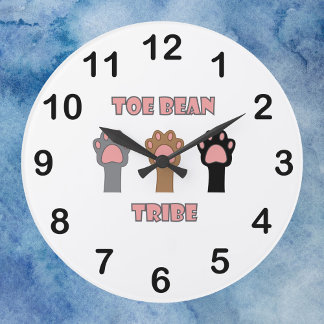 Toe Bean Tribe Gray Black Brown Cat Paws Large Clock