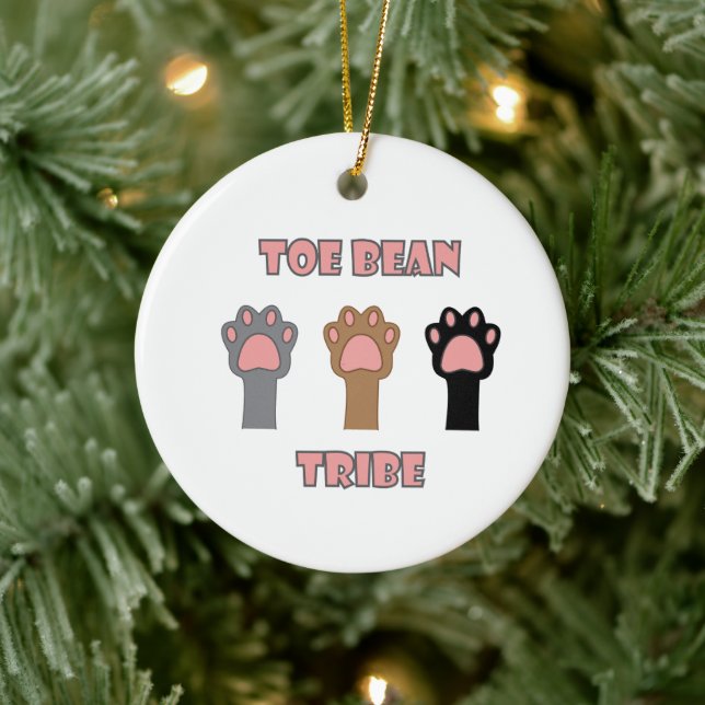 Toe Beans Funny Cat Paws Pink Letters Ceramic Ornament (Tree)