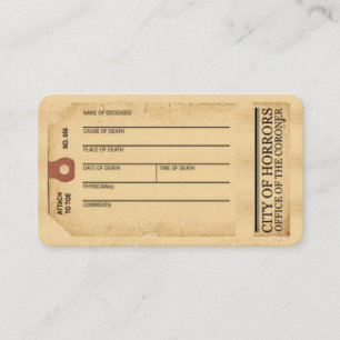Toe Tag business card