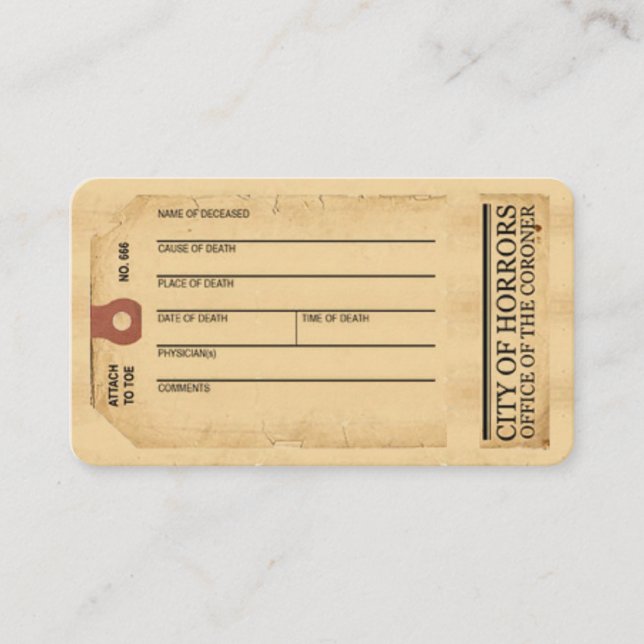Toe Tag  business card (Front)