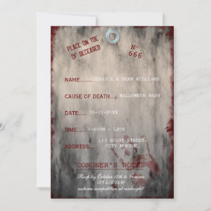 Toe Tag Style Halloween Party Invitation