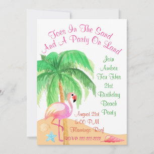 Toes In The Sand Flamingo Party Invitation