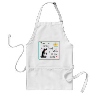 Toes in the Sand Wine in My Hand Funny Beach Cat Adult Apron