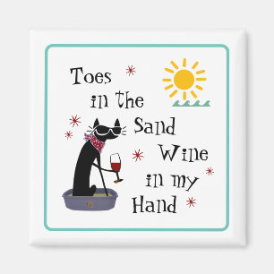 Toes in the Sand Wine in My Hand Funny Beach Cat Magnet