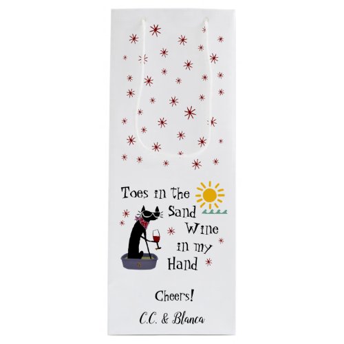 Toes in the Sand Wine in My Hand Funny Beach Cat Wine Gift Bag