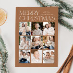Toffee Modern Christmas 9 Photo Collage Holiday Card<br><div class="desc">Modern Christmas photo card featuring "Merry Christmas" displayed at the top of the design in trendy white lettering with a toffee-brown background. A photo collage of 9 photos is shown below in a grid-style layout. Personalize the multi-photo Christmas card with your family name. The card reverses to display a toffee-brown...</div>