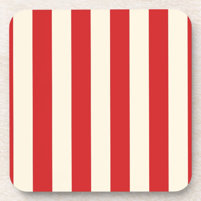 Tofu Cream Postbox Red Striped Pattern Beverage Coaster (Front)